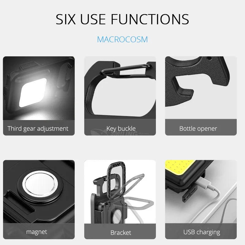Multifunctional Portable Outdoor Emergency Plastic Body Waterproof Keychain COB Work Camping Torch